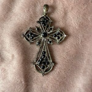 Intricate Silver and Black Cross Necklace